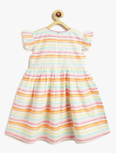 Load image into Gallery viewer, Campana Girls Ruby Crossover Striped Cotton Dress - Pastel Stripes - White &amp; Multicolour
