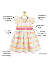 Load image into Gallery viewer, Campana Girls Ruby Crossover Striped Cotton Dress - Pastel Stripes - White &amp; Multicolour
