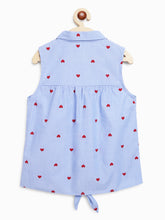 Load image into Gallery viewer, Campana Girls Vickie Shirt Style Top - Heart on Chambray - Blue
