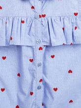 Load image into Gallery viewer, Campana Girls Vickie Shirt Style Top - Heart on Chambray - Blue
