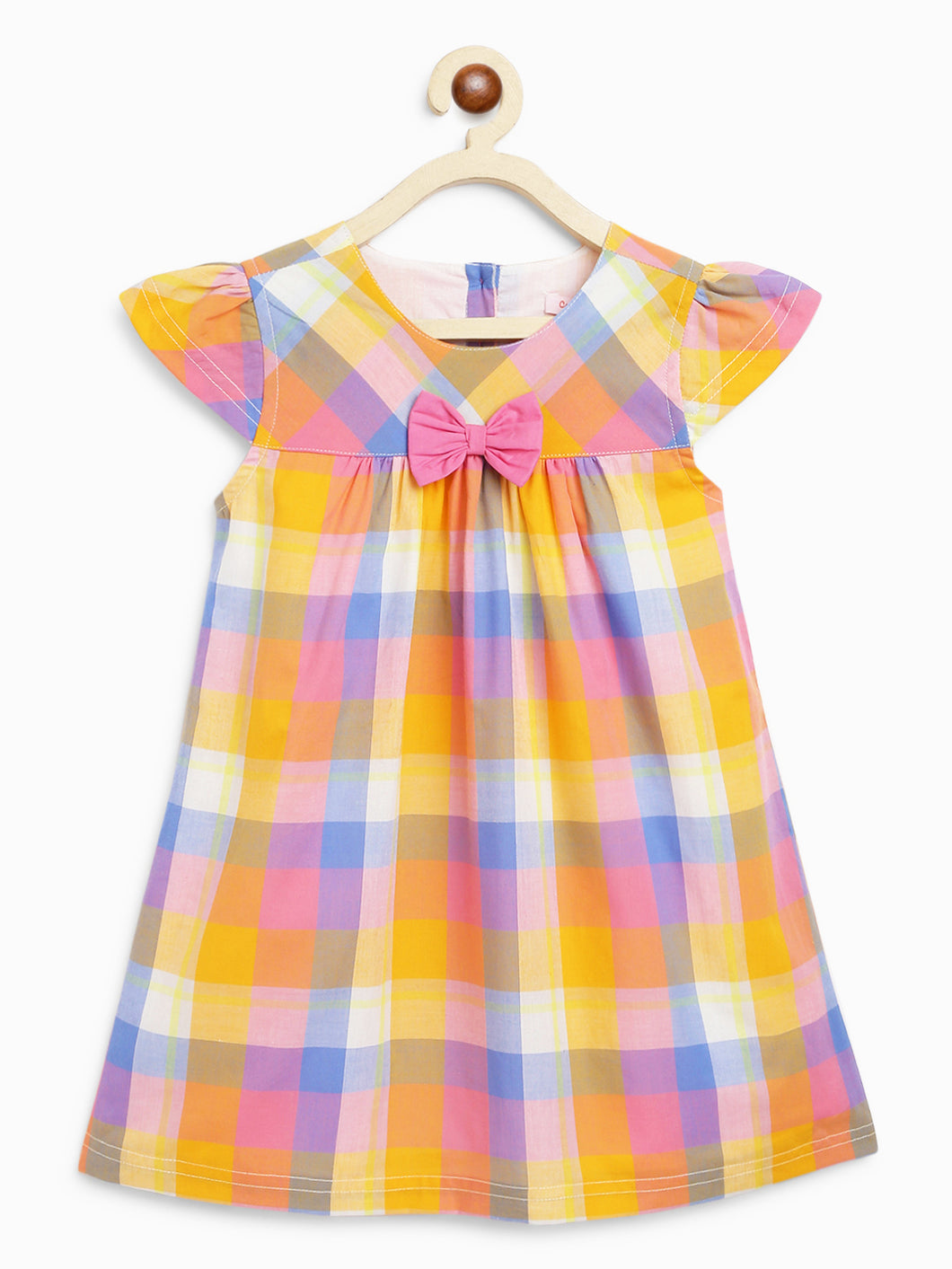 Campana Girls Suzy Dress with Bow - Pastel Rainbow Checks - Multicolour