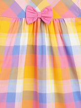 Load image into Gallery viewer, Campana Girls Suzy Dress with Bow - Pastel Rainbow Checks - Multicolour
