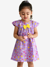 Load image into Gallery viewer, Campana Girls Suzy Dress with Bow - Floral Print - Purple &amp; Yellow
