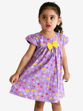 Load image into Gallery viewer, Campana Girls Suzy Dress with Bow - Floral Print - Purple &amp; Yellow
