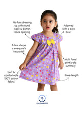 Load image into Gallery viewer, Campana Girls Suzy Dress with Bow - Floral Print - Purple &amp; Yellow
