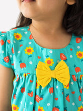 Load image into Gallery viewer, Campana Girls Suzy Dress with Bow - Strawberries Print - Blue &amp; Yellow
