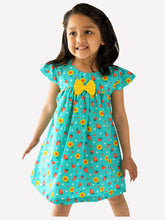 Load image into Gallery viewer, Campana Girls Suzy Dress with Bow - Strawberries Print - Blue &amp; Yellow
