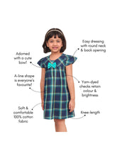 Load image into Gallery viewer, Campana Girls Suzy Cotton Checked Dress with Bow - Windowpane Checks - Navy &amp; Turquoise
