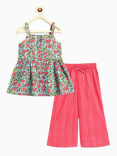 Load image into Gallery viewer, Campana Girls Udita Tunic &amp; Culottes Indo Western Set - Floral Print - Blue &amp; Pink
