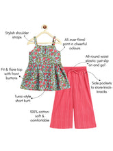 Load image into Gallery viewer, Campana Girls Udita Tunic &amp; Culottes Indo Western Set - Floral Print - Blue &amp; Pink
