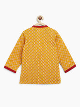 Load image into Gallery viewer, Campana Boys Ananda Dhoti Kurta Set - Small Petal Motif - Yellow &amp; Maroon
