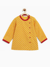 Load image into Gallery viewer, Campana Boys Ananda Dhoti Kurta Set - Small Petal Motif - Yellow &amp; Maroon
