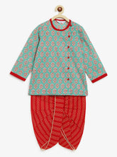 Load image into Gallery viewer, Campana Boys Ananda Dhoti Kurta Set - Block Print - Sage Green &amp; Red
