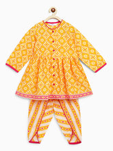 Load image into Gallery viewer, Campana Girls Asmi Dhoti Set - Floral Lattice Print - Yellow &amp; Magenta
