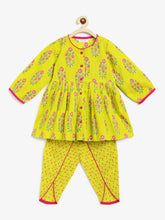 Load image into Gallery viewer, Campana Girls Asmi Dhoti Set - Boota Print - Lime Green
