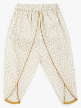 Load image into Gallery viewer, Campana Girls Asmi Dhoti Set - Gold Foil Print - Off-White &amp; Gold
