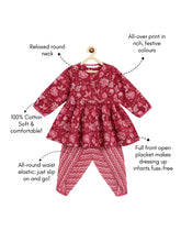 Load image into Gallery viewer, Campana Girls Asmi Dhoti Set - Floral &amp; Zigzag Print - Maroon &amp; Pink
