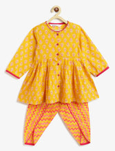 Load image into Gallery viewer, Campana Girls Asmi Dhoti Set - Floral &amp; Chevron Print - Yellow
