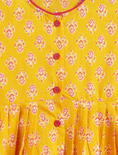 Load image into Gallery viewer, Campana Girls Asmi Dhoti Set - Floral &amp; Chevron Print - Yellow
