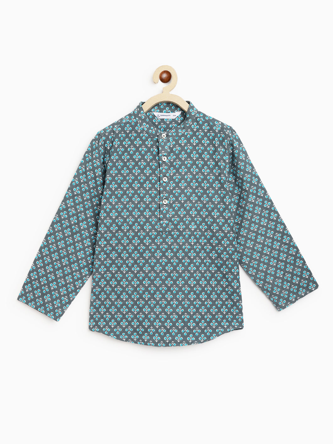 Campana Boys Amias Popover Shirt - Dot Motif - Grey & Blue