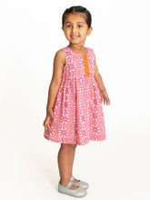 Load image into Gallery viewer, Campana Girls Chandni Lace Dress - Jaali Print - Pink &amp; Orange

