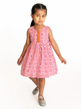 Load image into Gallery viewer, Campana Girls Chandni Lace Dress - Jaali Print - Pink &amp; Orange
