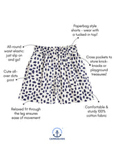 Load image into Gallery viewer, Campana Girls Luna Printed Shorts - Dots - White &amp; Navy Blue
