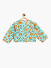 Load image into Gallery viewer, Campana Girls Koel Lehenga Choli with Dupatta Set - Seamless Garden Print - Turquoise &amp; Orange
