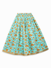 Load image into Gallery viewer, Campana Girls Koel Lehenga Choli with Dupatta Set - Seamless Garden Print - Turquoise &amp; Orange
