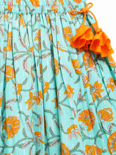 Load image into Gallery viewer, Campana Girls Koel Lehenga Choli with Dupatta Set - Seamless Garden Print - Turquoise &amp; Orange
