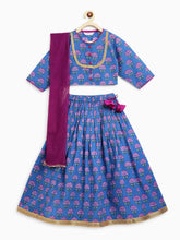 Load image into Gallery viewer, Campana Girls Koel Lehenga Choli with Dupatta Set - Majestic Flower Block Print - Purple
