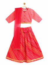 Load image into Gallery viewer, Campana Girls Koel Lehenga Choli Set with Dupatta - Leheriya Print - Pink
