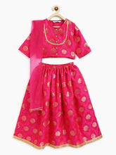 Load image into Gallery viewer, Campana Girls Koel Lehenga Set - Jacquard Motif - Pink
