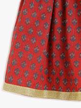 Load image into Gallery viewer, Campana Girls Koel Lehenga Choli Set - Festive Blockprint - Red &amp; Green
