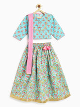 Load image into Gallery viewer, Campana Girls Koel Lehenga Set - Flower Bud Print - Sky Blue &amp; Pink
