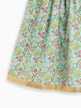 Load image into Gallery viewer, Campana Girls Koel Lehenga Set - Flower Bud Print - Sky Blue &amp; Pink
