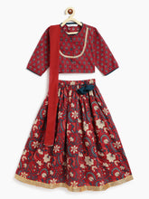 Load image into Gallery viewer, Campana Girls Koel Lehenga Set - Festive Blockprint - Red &amp; Green
