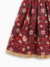 Load image into Gallery viewer, Campana Girls Koel Lehenga Set - Festive Blockprint - Red &amp; Green
