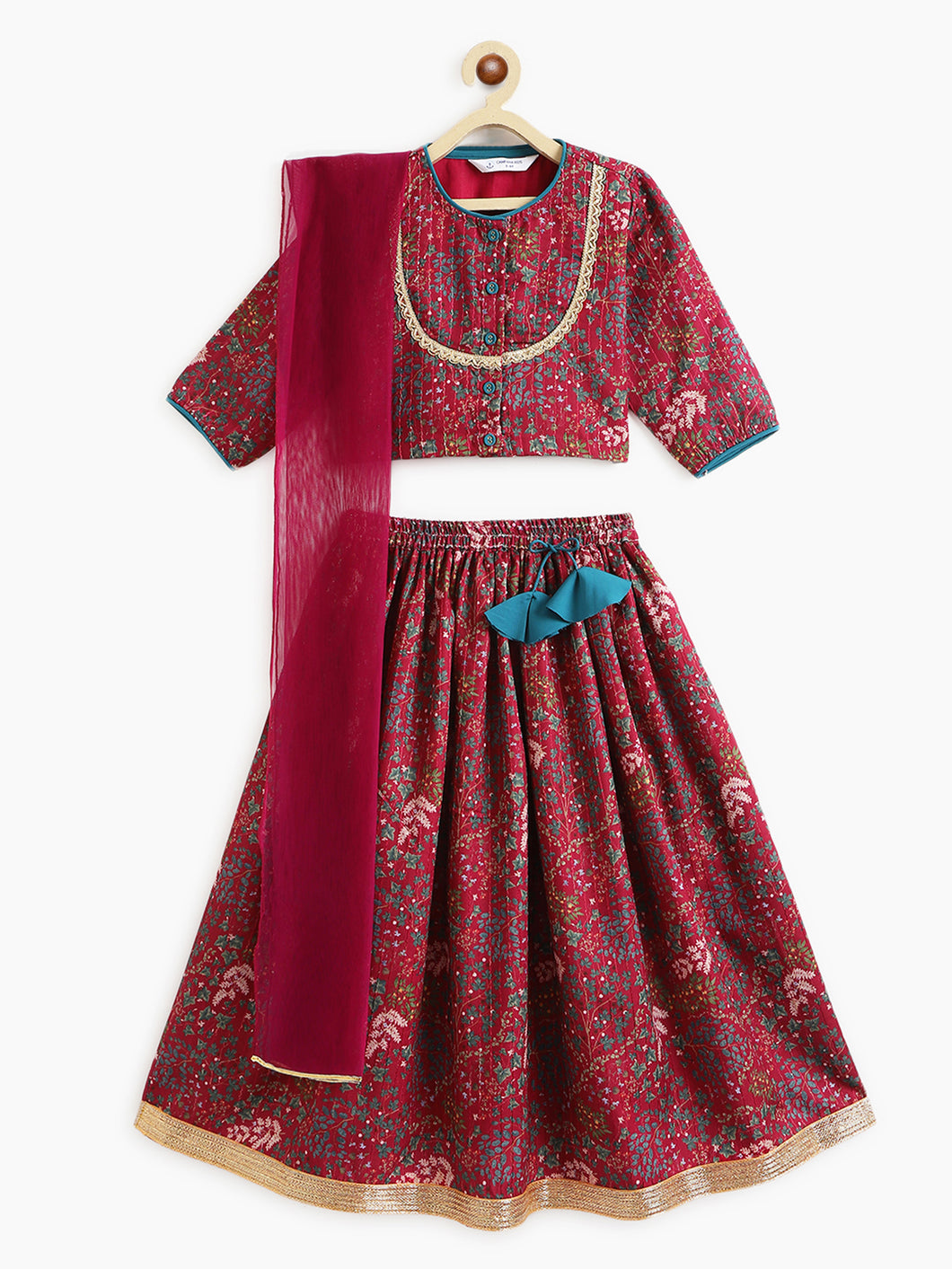 Campana Girls Koel Lehenga Choli with Dupatta Set - Divine Forest Print - Maroon