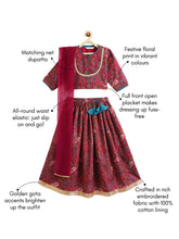 Load image into Gallery viewer, Campana Girls Koel Lehenga Choli with Dupatta Set - Divine Forest Print - Maroon
