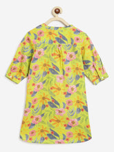 Load image into Gallery viewer, Campana Girls Urvashi Kurta - Watercolour Florals - Lime Green
