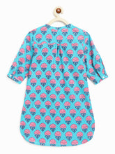 Load image into Gallery viewer, Campana Girls Urvashi Kurta - Majestic Flower Blockprint - Turquoise
