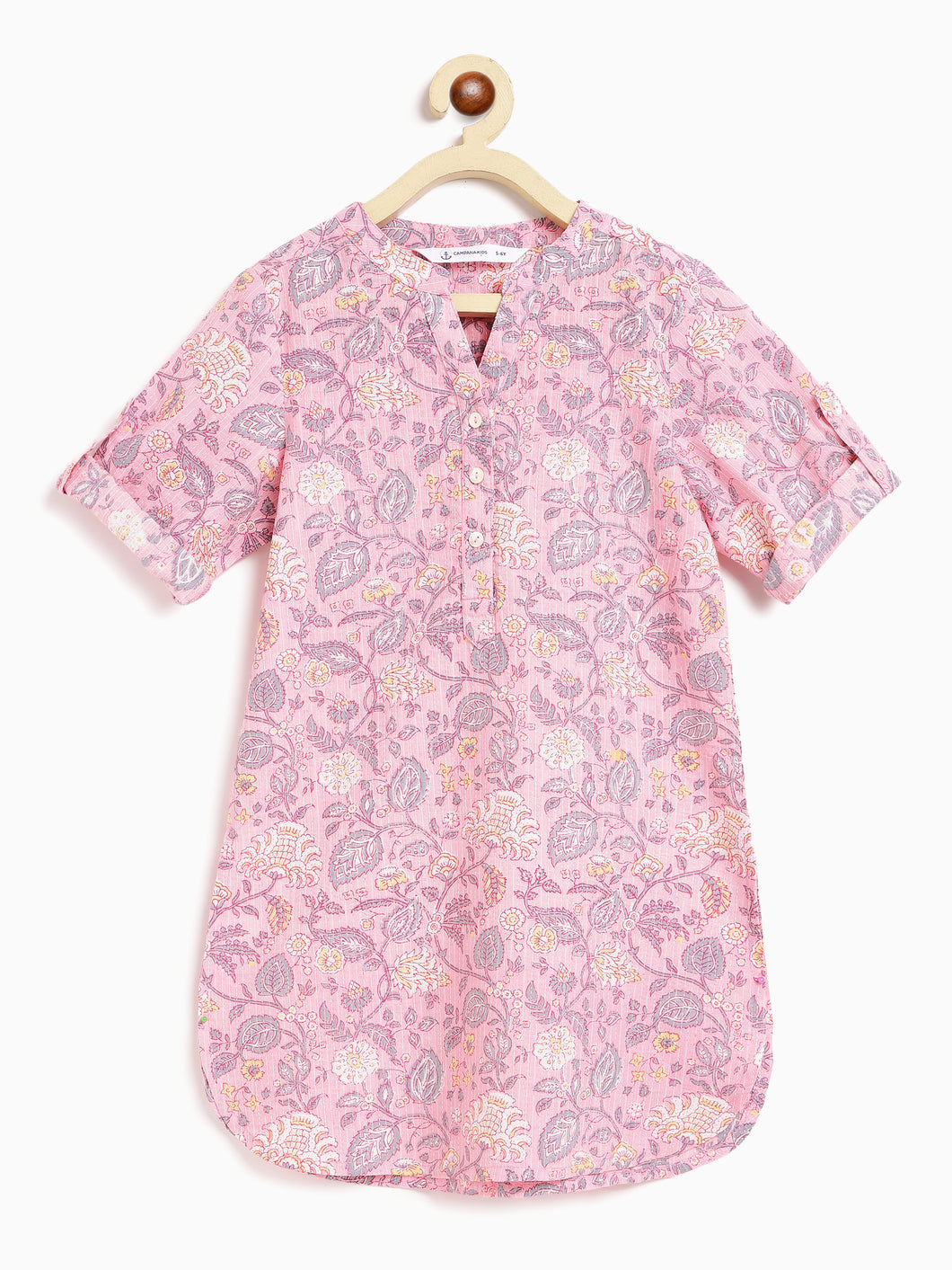 Campana Girls Urvashi Kurta Seamless Floral Print - Soft Pink