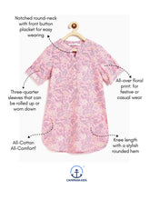 Load image into Gallery viewer, Campana Girls Urvashi Kurta Seamless Floral Print - Soft Pink
