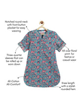 Load image into Gallery viewer, Campana Girls Urvashi Kurta - Seamless Floral Print - Teal &amp; Purple
