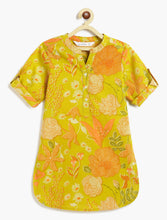 Load image into Gallery viewer, Campana Girls Urvashi Kurta - Floral Dusk Print - Lime Green &amp; Orange
