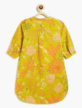 Load image into Gallery viewer, Campana Girls Urvashi Kurta - Floral Dusk Print - Lime Green &amp; Orange
