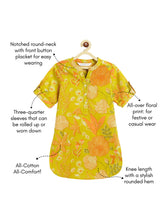 Load image into Gallery viewer, Campana Girls Urvashi Kurta - Floral Dusk Print - Lime Green &amp; Orange
