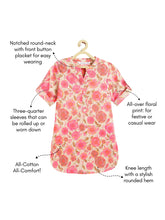 Load image into Gallery viewer, Campana Girls Urvashi Kurta - Floral Print - White &amp; Pink
