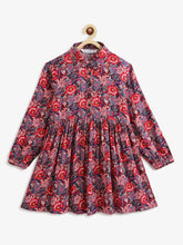 Load image into Gallery viewer, Campana Girls Ava Button Down Dress - Festive Roses Print - Red &amp; Blue
